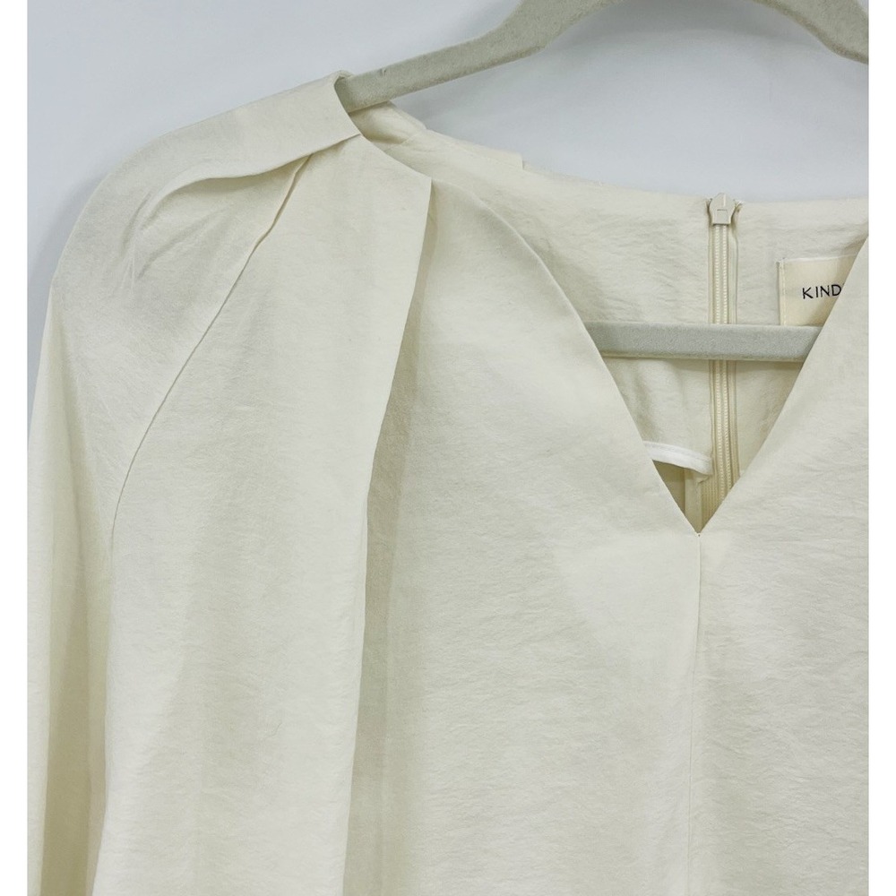 Kindersalmon Korea Ivory Pleated Blouse Size Medium Large Balloon Sleeves - Picture 2 of 14